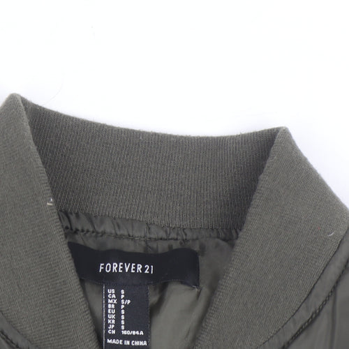 Forever 21 Women's Green Bomber Jacket Size S Casual Short Zip