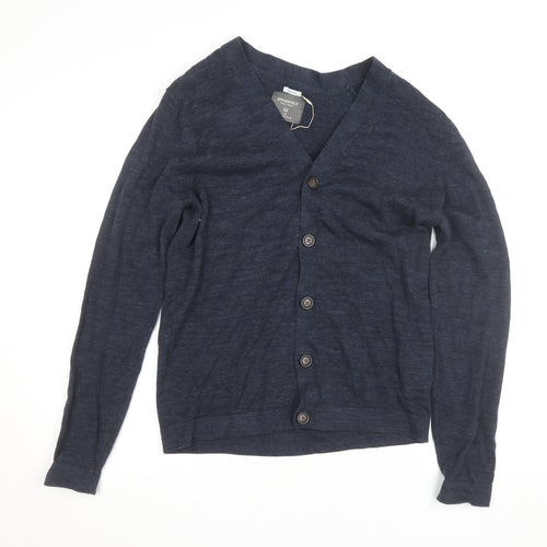 Springfield Men’s Blue Cotton Linen Cardigan M V-Neck Button Front