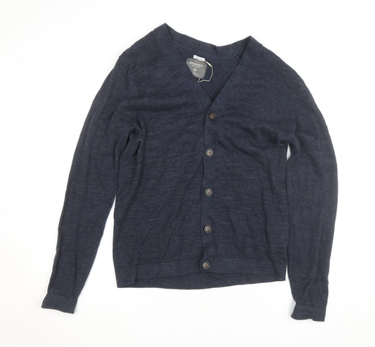 Springfield Men’s Blue Cotton Linen Cardigan M V-Neck Button Front