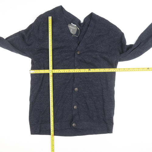 Springfield Men’s Blue Cotton Linen Cardigan M V-Neck Button Front