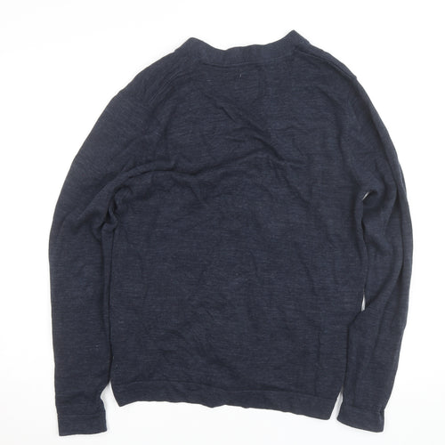 Springfield Men’s Blue Cotton Linen Cardigan M V-Neck Button Front