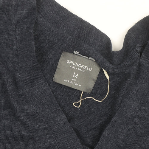 Springfield Men’s Blue Cotton Linen Cardigan M V-Neck Button Front