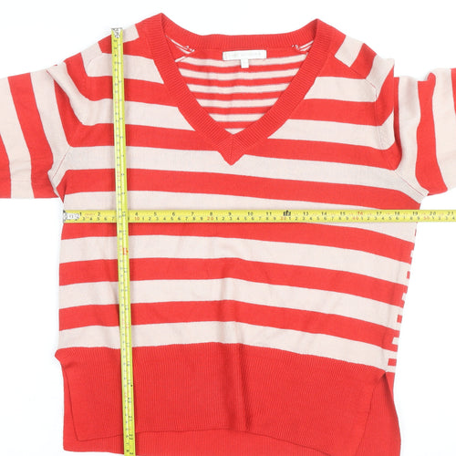 Next Womens Red Striped V-Neck Cotton Jumper Size S