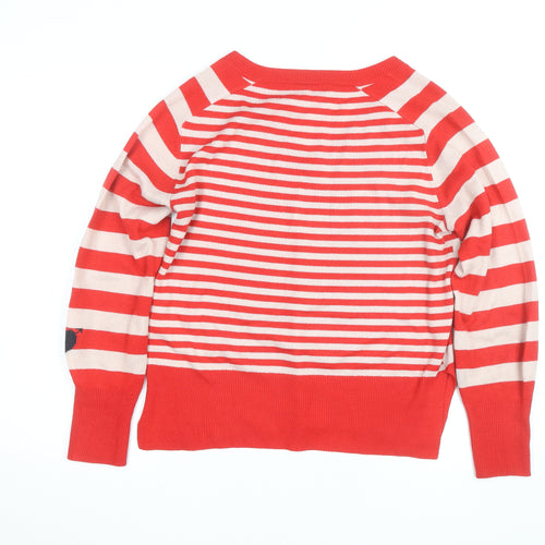 Next Womens Red Striped V-Neck Cotton Jumper Size S