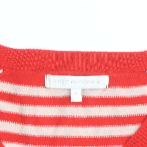 Next Womens Red Striped V-Neck Cotton Jumper Size S