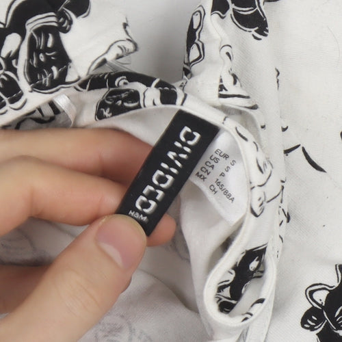 H&M Women’s White Cat Print Cropped T-Shirt Size 8