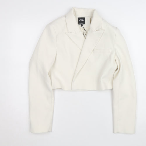 Zara Women Ivory Cropped Slim Fit Blazer Size 8