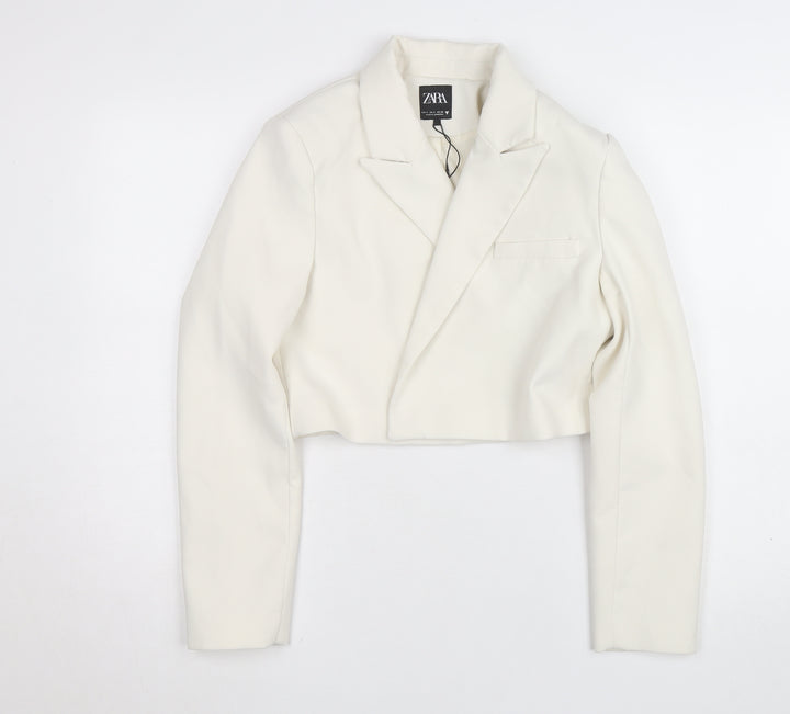 Zara Women Ivory Cropped Slim Fit Blazer Size 8