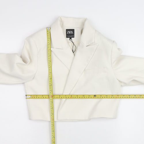 Zara Women Ivory Cropped Slim Fit Blazer Size 8
