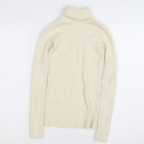 Uniqlo Womens Ivory Wool Roll Neck Jumper Size S Slim Fit