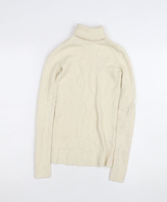 Uniqlo Womens Ivory Wool Roll Neck Jumper Size S Slim Fit