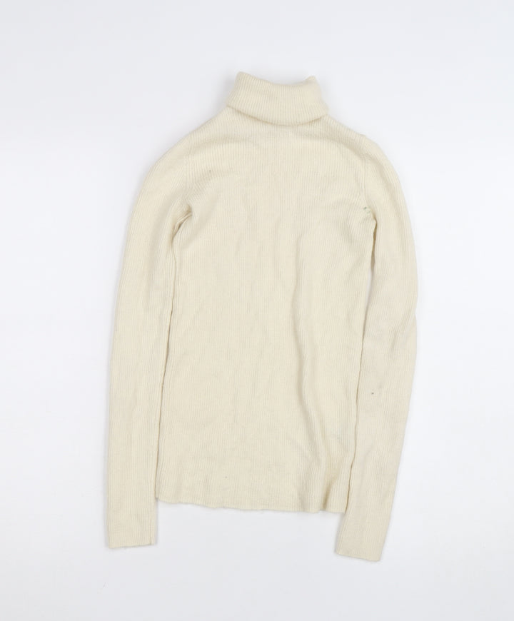 Uniqlo Womens Ivory Wool Roll Neck Jumper Size S Slim Fit