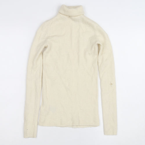 Uniqlo Womens Ivory Wool Roll Neck Jumper Size S Slim Fit