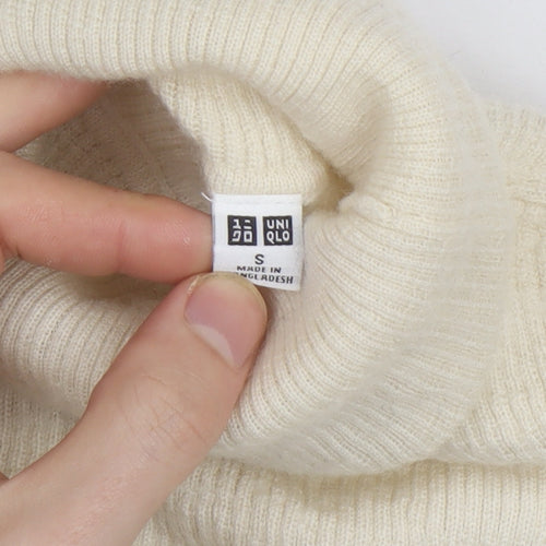 Uniqlo Womens Ivory Wool Roll Neck Jumper Size S Slim Fit