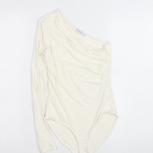 Stradivarius Women Ivory One Shoulder Long Sleeve Bodysuit Size S