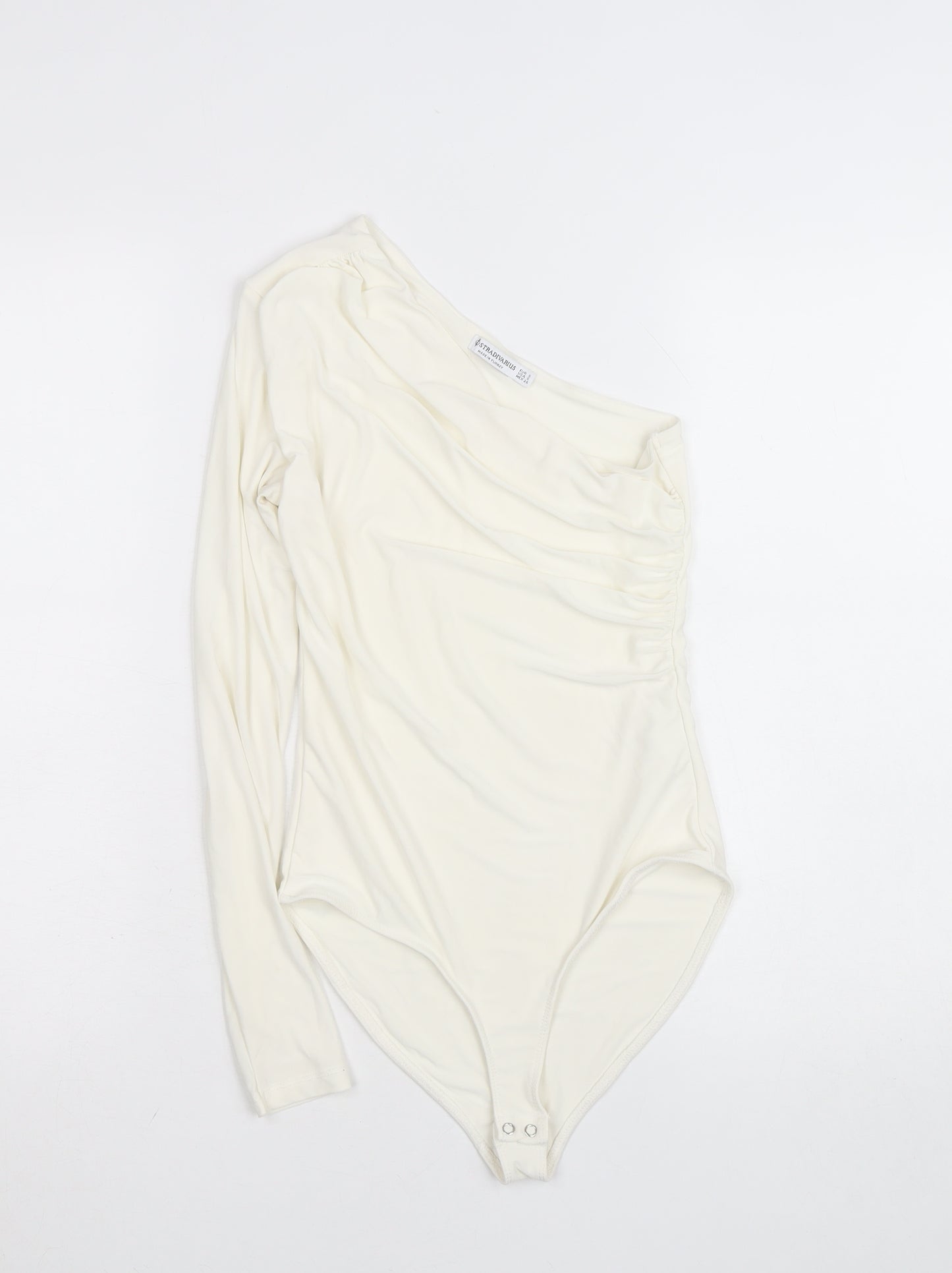 Stradivarius Women Ivory One Shoulder Long Sleeve Bodysuit Size S