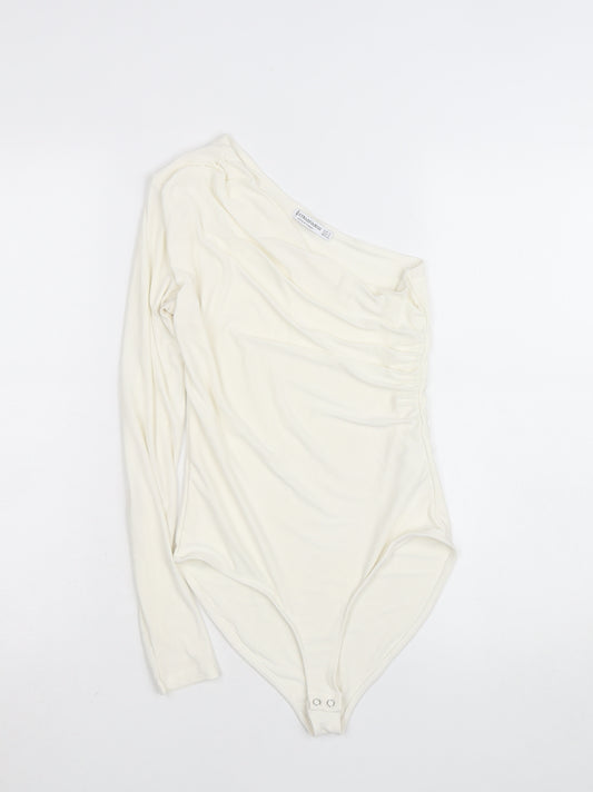 Stradivarius Women Ivory One Shoulder Long Sleeve Bodysuit Size S