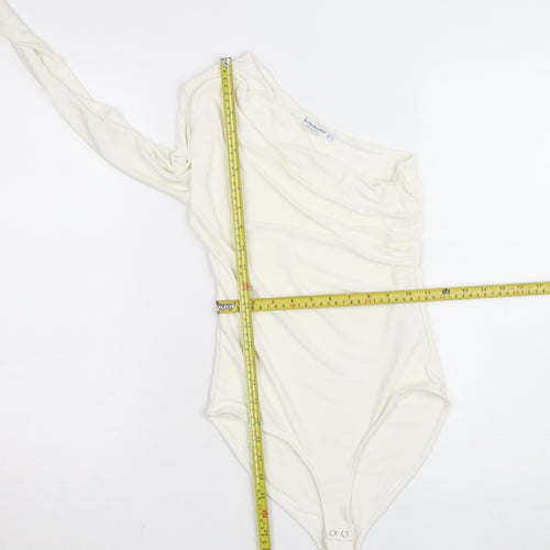 Stradivarius Women Ivory One Shoulder Long Sleeve Bodysuit Size S