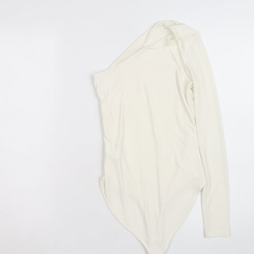 Stradivarius Women Ivory One Shoulder Long Sleeve Bodysuit Size S