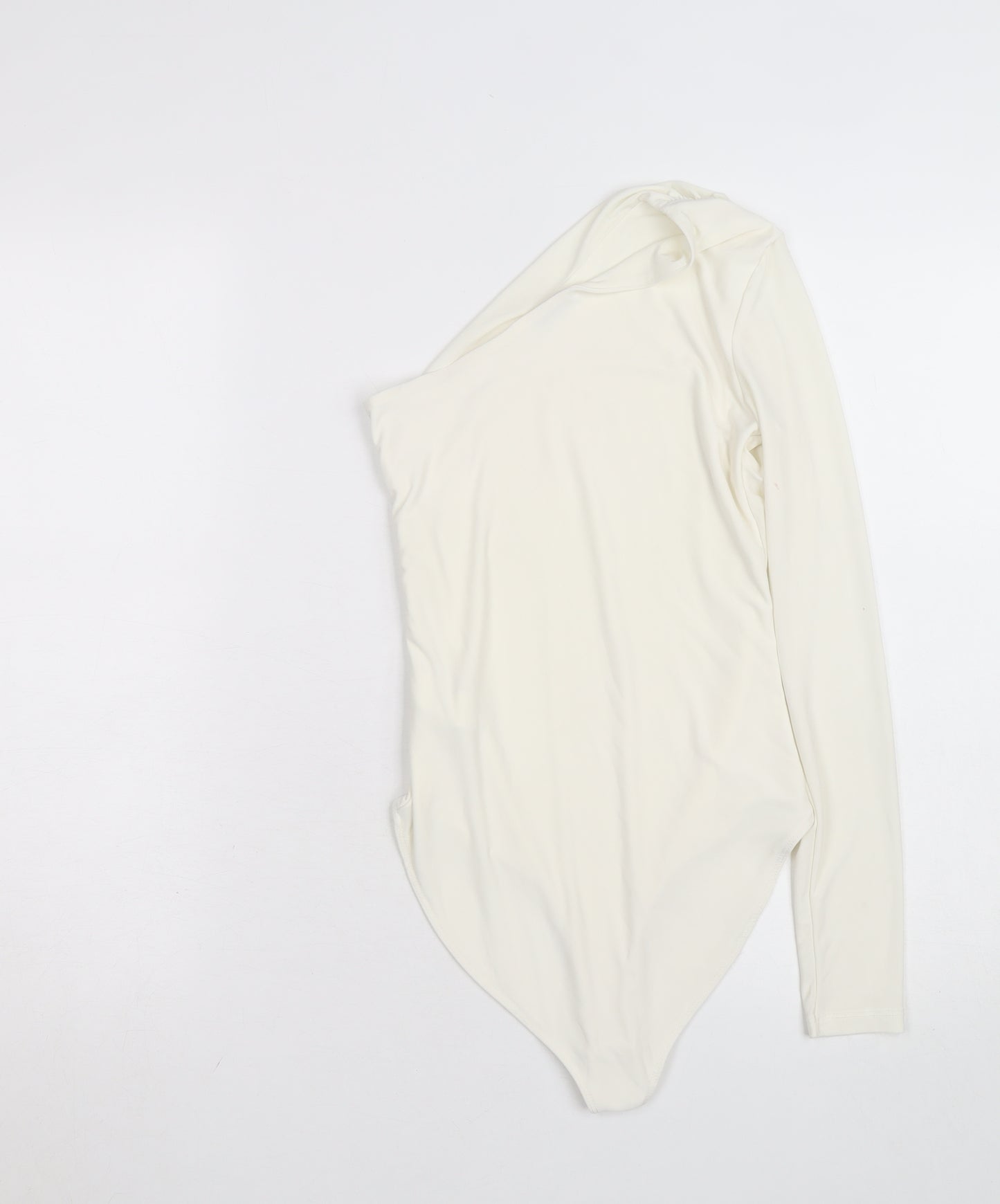 Stradivarius Women Ivory One Shoulder Long Sleeve Bodysuit Size S