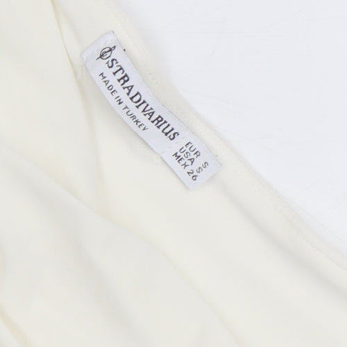 Stradivarius Women Ivory One Shoulder Long Sleeve Bodysuit Size S