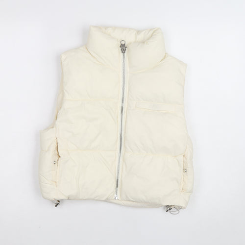 Pull & Bear Women’s Ivory XS Puffer Waistcoat with Zip Detail