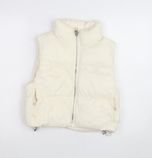 Pull & Bear Women’s Ivory XS Puffer Waistcoat with Zip Detail