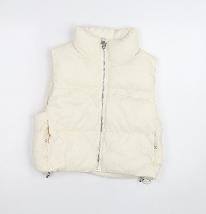 Pull & Bear Women’s Ivory XS Puffer Waistcoat with Zip Detail