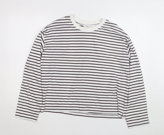 Marks and Spencer Women’s White Striped Long Sleeve Cotton T-Shirt Size 18