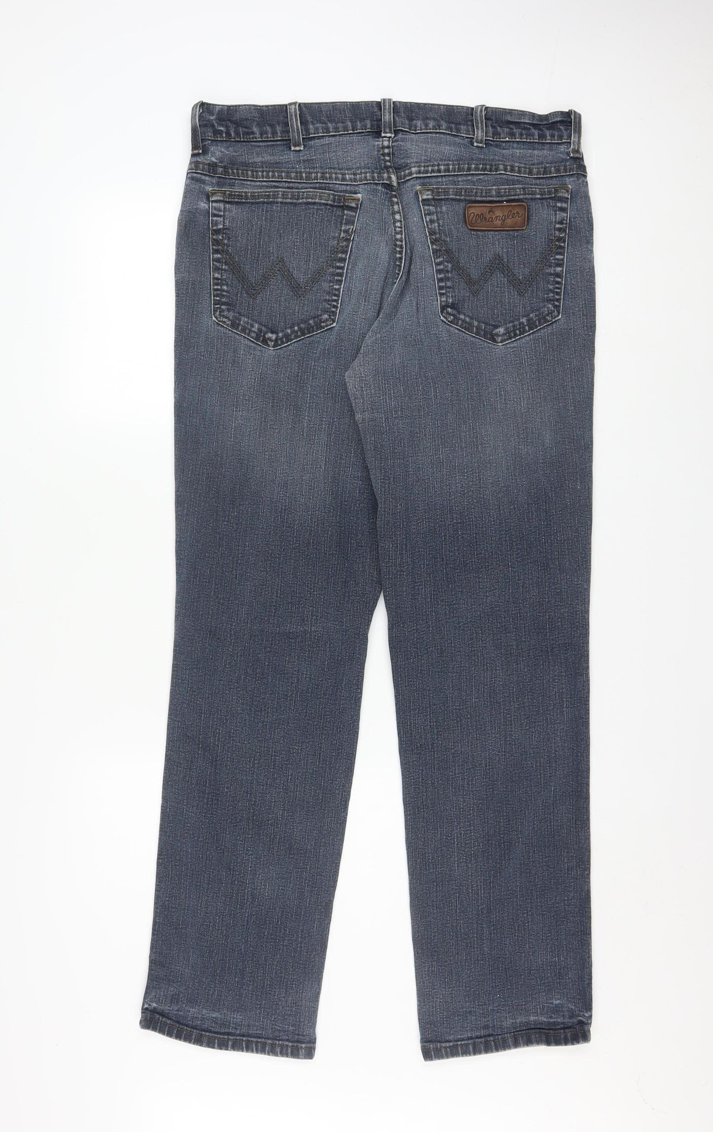 Wrangler Men's Blue Straight Jeans 36W 32L Regular Fit Denim