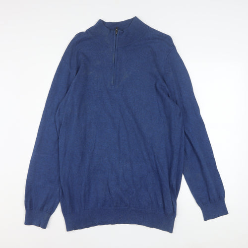 L.L. Bean Men's Blue Cotton Cashmere 1/4 Zip Jumper L Tall