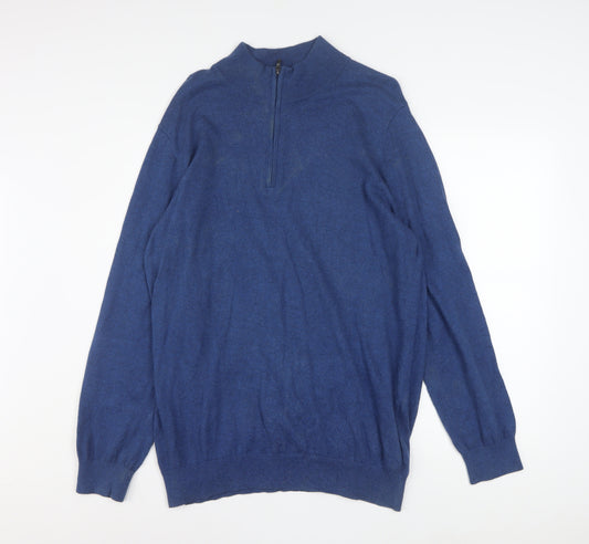 L.L. Bean Men's Blue Cotton Cashmere 1/4 Zip Jumper L Tall