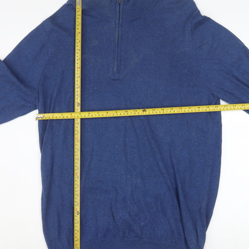 L.L. Bean Men's Blue Cotton Cashmere 1/4 Zip Jumper L Tall