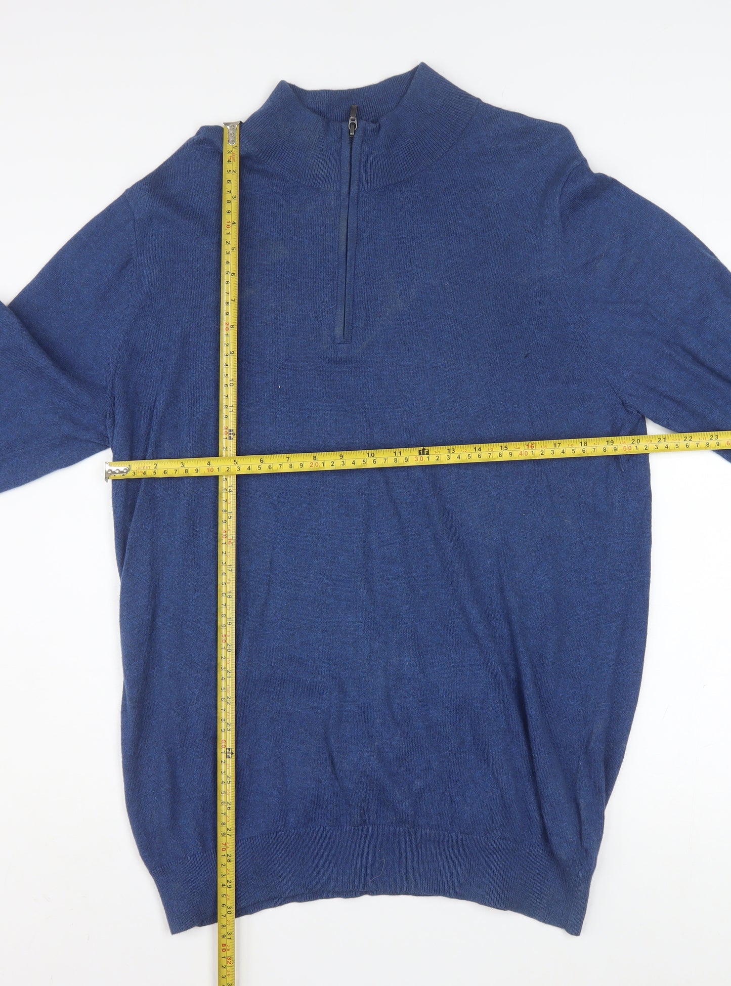 L.L. Bean Men's Blue Cotton Cashmere 1/4 Zip Jumper L Tall