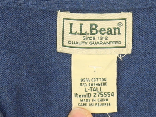L.L. Bean Men's Blue Cotton Cashmere 1/4 Zip Jumper L Tall