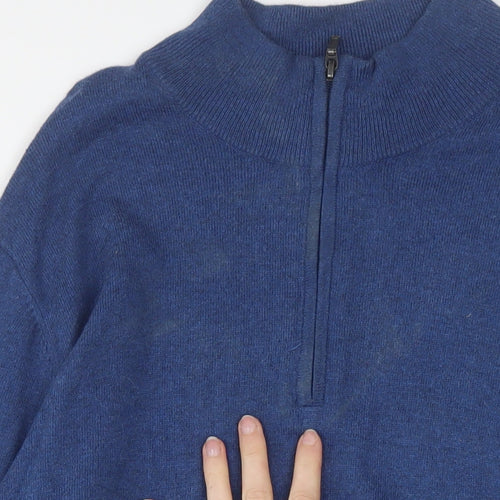 L.L. Bean Men's Blue Cotton Cashmere 1/4 Zip Jumper L Tall