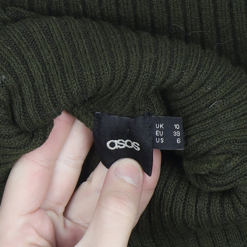 ASOS Women Green Roll Neck Ribbed Knit Long Sleeve Jumper Size 10