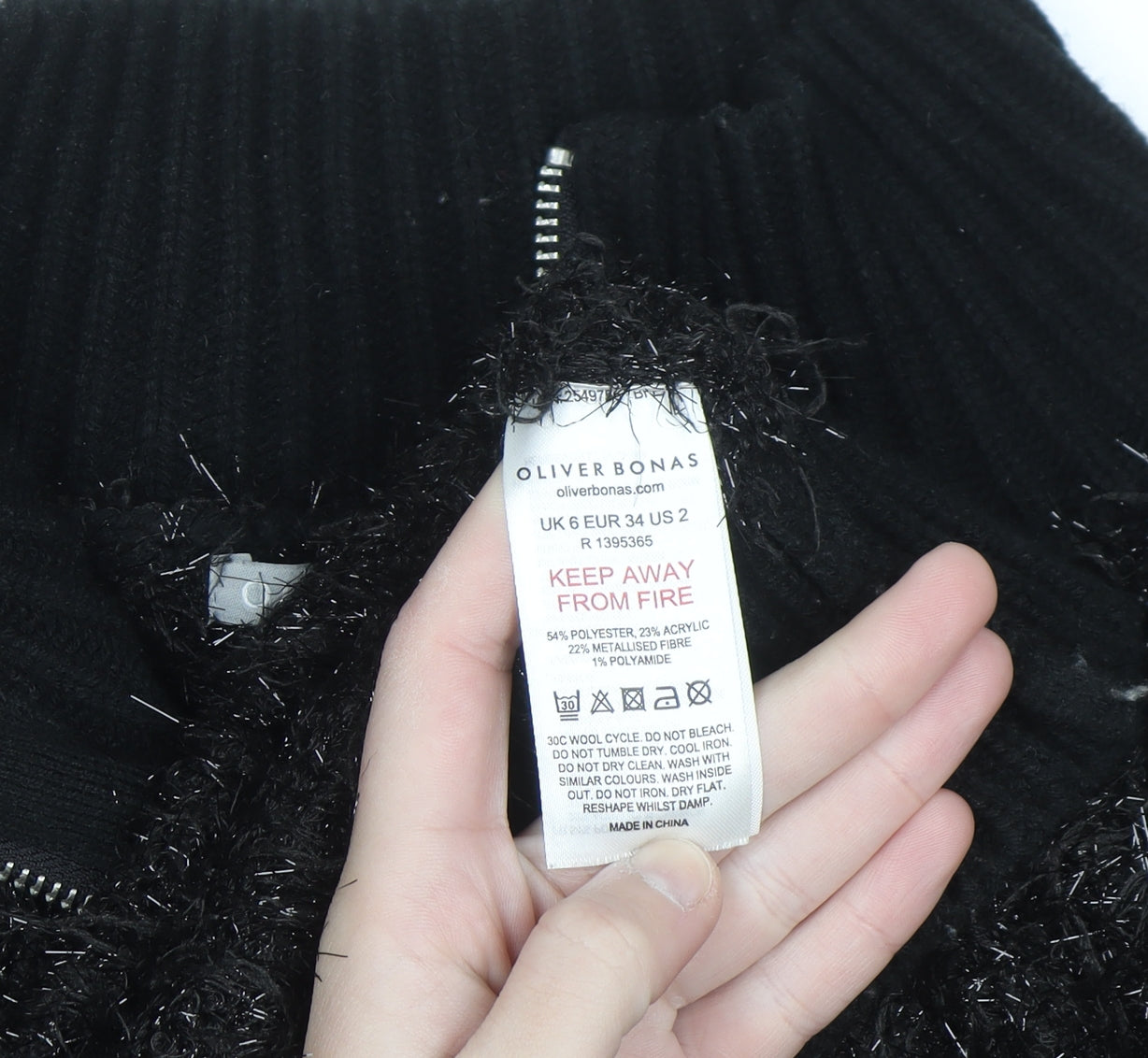 Oliver Bonas Womens Black Full Zip High Neck Jumper Size 6
