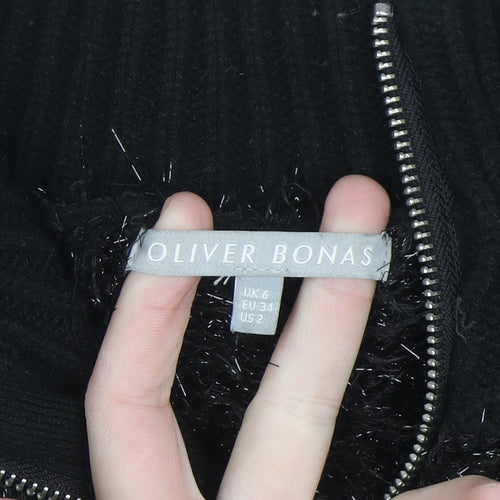 Oliver Bonas Womens Black Full Zip High Neck Jumper Size 6