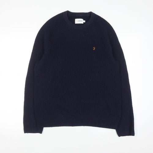 Farah Men's Blue Lambswool Crew Neck Jumper Size M