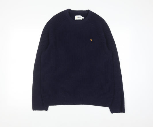 Farah Men's Blue Lambswool Crew Neck Jumper Size M