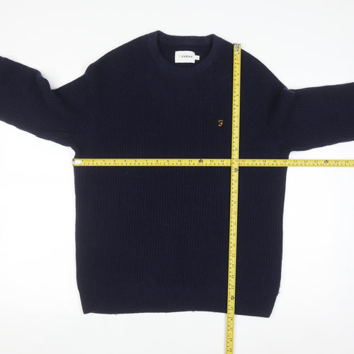 Farah Men's Blue Lambswool Crew Neck Jumper Size M