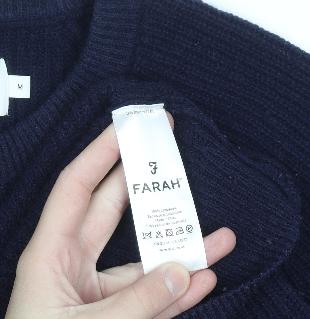 Farah Men's Blue Lambswool Crew Neck Jumper Size M