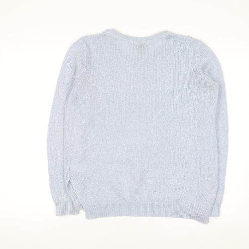 H&M Women Blue Pullover Knit Crew Neck Jumper Size S