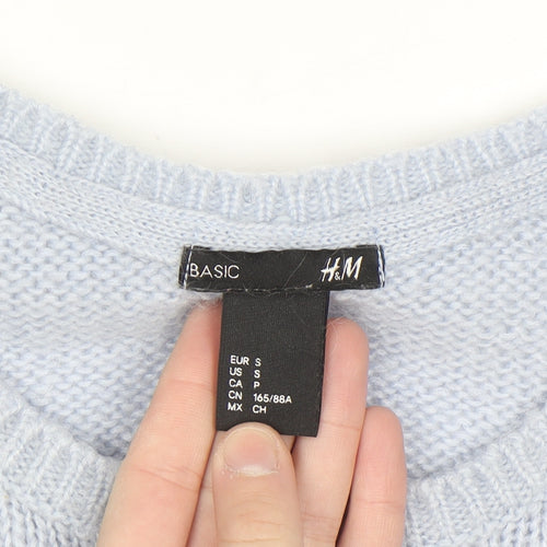 H&M Women Blue Pullover Knit Crew Neck Jumper Size S