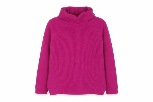 Front view of Jigsaw Junior girls’ pink lambswool roll neck jumper sweater 12-13 years