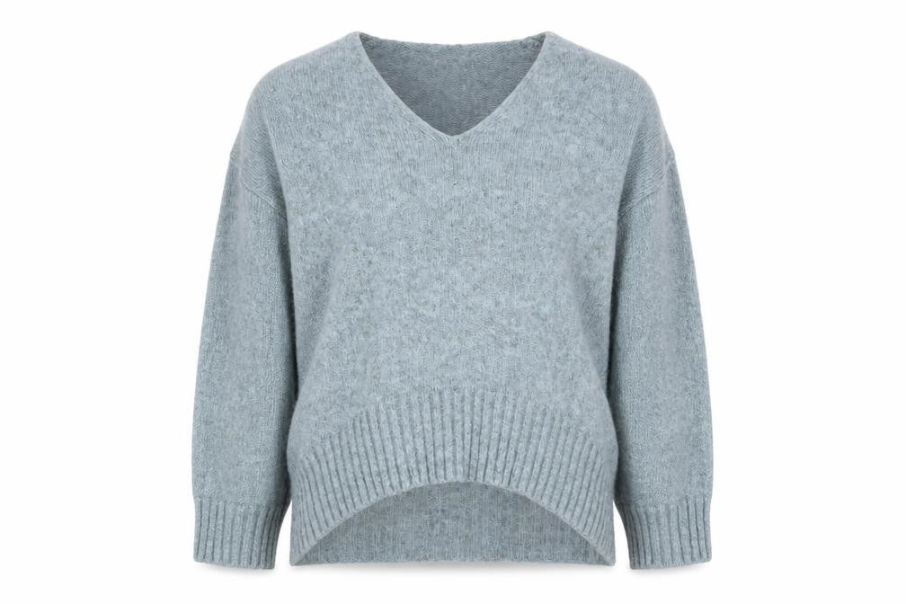 Front view of Diverse Women’s Grey V-Neck Knit jumper, size S