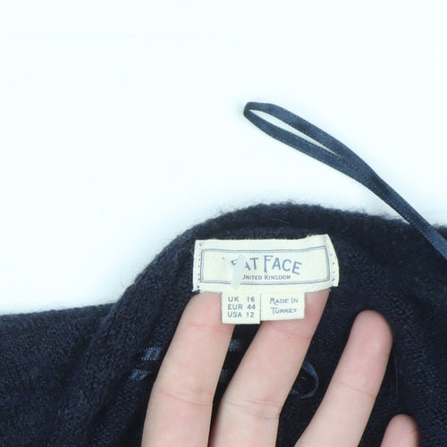 Fat Face Women Blue Knit Open Cardigan UK 16 Wool Blend