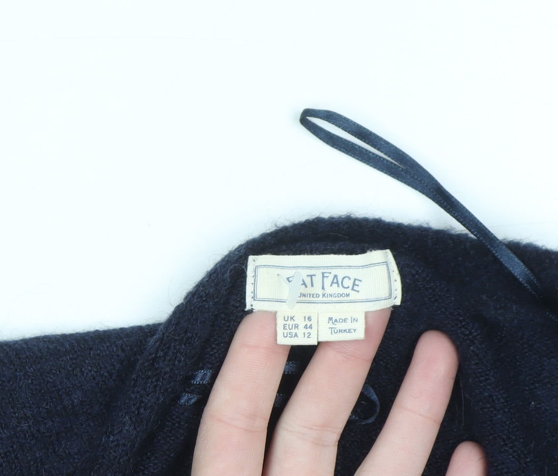Fat Face Women Blue Knit Open Cardigan UK 16 Wool Blend