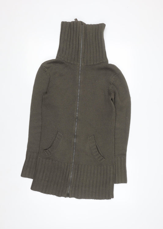 Republic Women's Brown Full Zip High Neck Cotton Jumper Size S